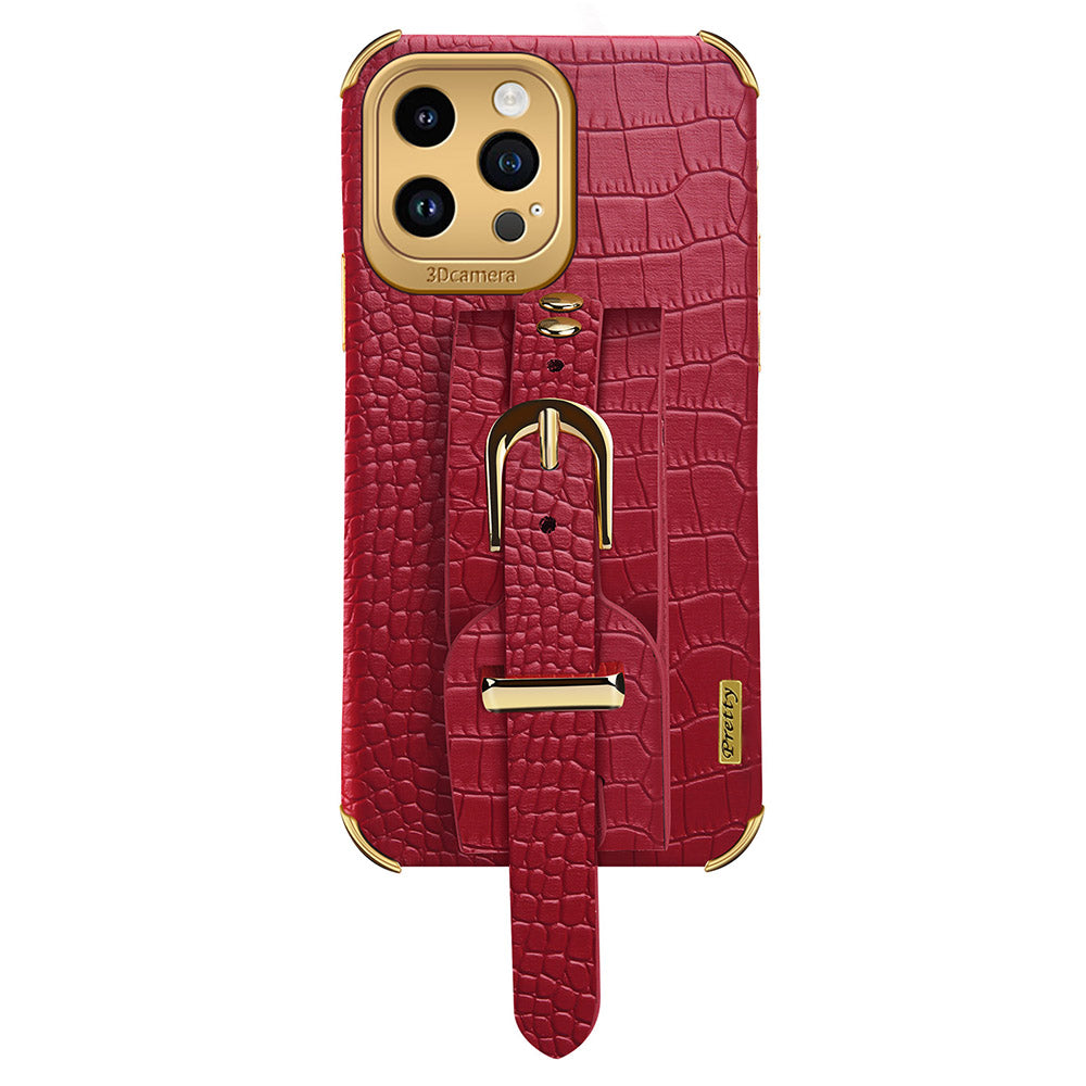 Crocodile Texture Protective Case for iPhone 14 Pro Max Electroplating Phone Case with Hand Strap Kickstand Crocodile Texture Protective Case for iPhone 14 Pro Max Electroplating Phone Case with Hand Strap Kickstand